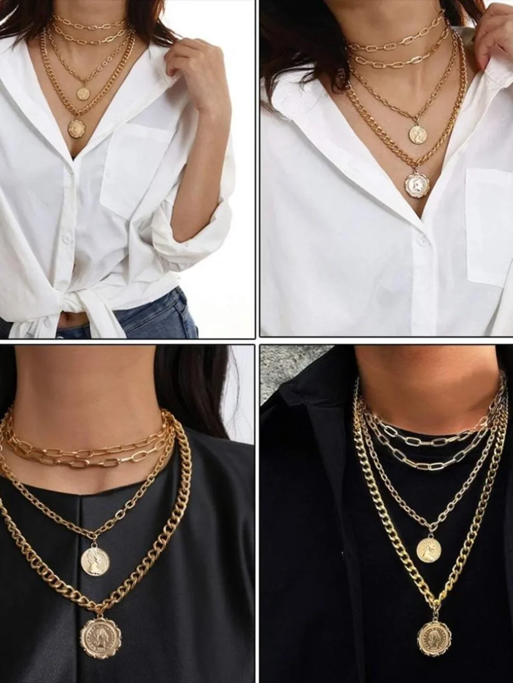 Punk Chain Chunky Necklaces for women Multilayer Collar Necklace Gold - Picture 5 of 7